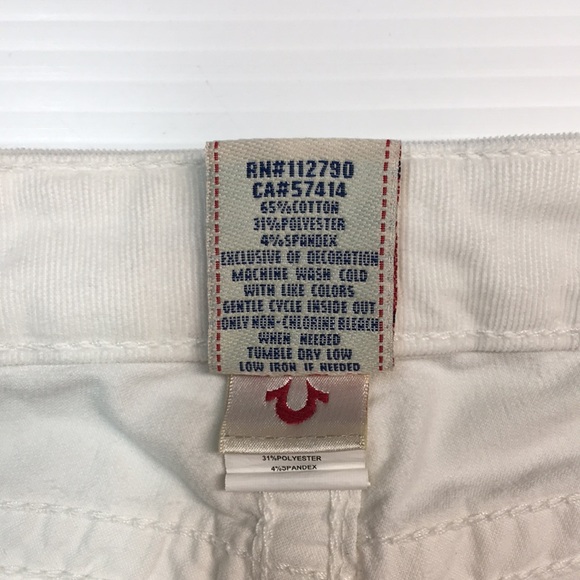 True Religion Women Shannon White Slim Fit Soft Corduroy Pant. Sz 29 - Picture 7 of 11